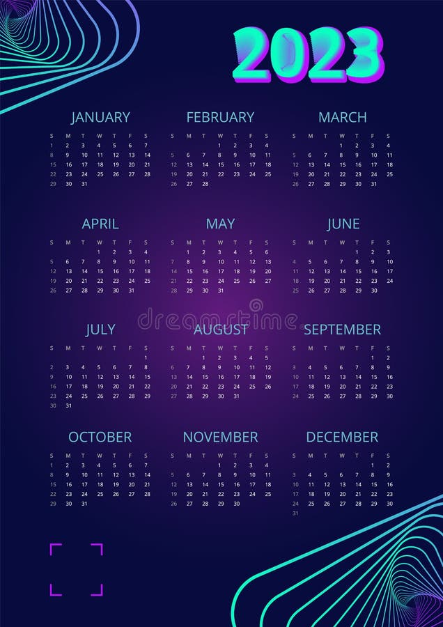 Futuristic Science Dark Purple Wall Calendar Design Template for 2023