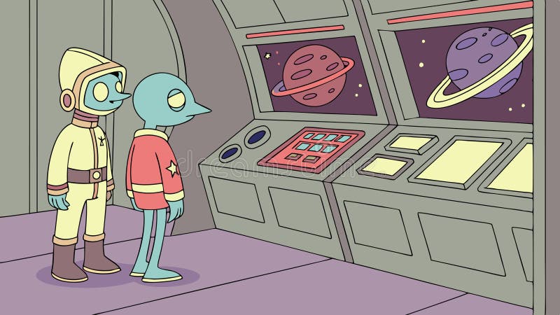 Futuristic science lab with space aliens stock illustration