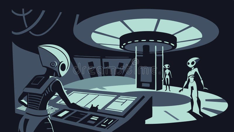 Futuristic science lab with space aliens vector illustration