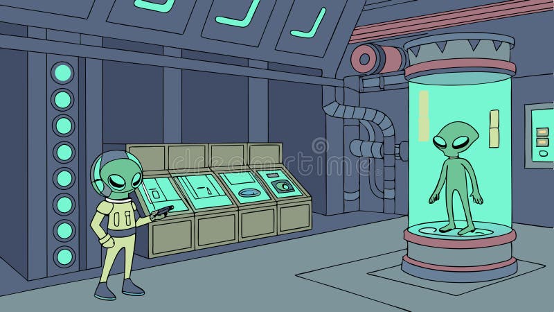 Futuristic science lab with space aliens stock illustration