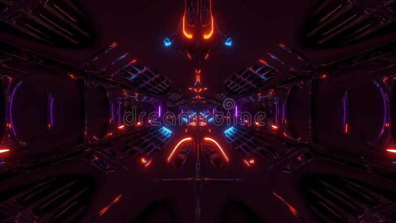 Futuristic scifi fantasy alien hangar tunnel corridor 3d rendering motion background live wallpaper club visual loop