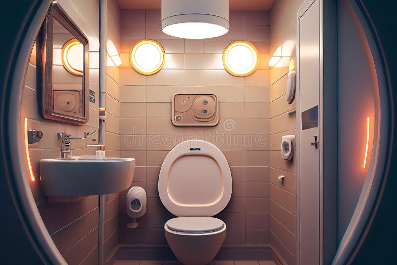 A Futuristic And Sleek Illustration Of A Toilet Interior Featuring