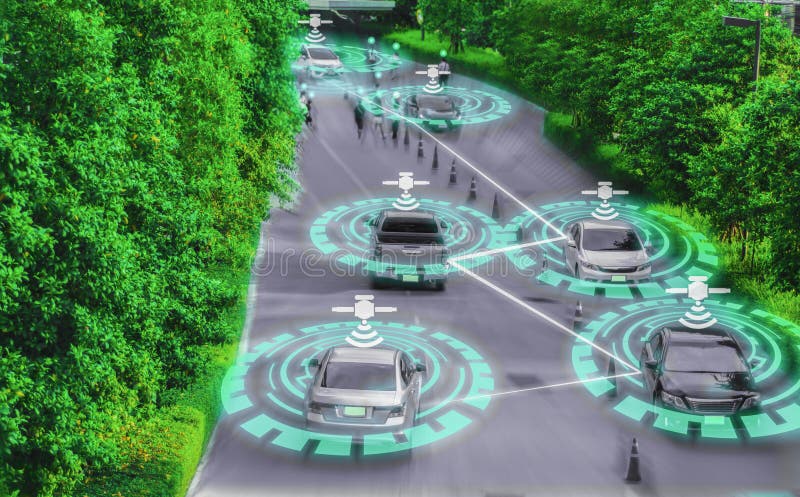 Futuristic smart car genius for intelligent self driving,Artificial Intelligence system AI,Concepts of driving control and royalty free stock image