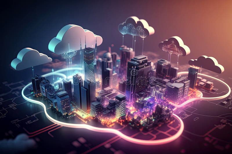 Smart City Concept. Mobile, Cloud Computing