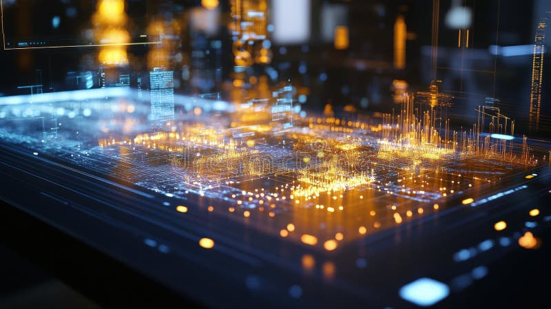 Futuristic smart city data visualization displaying urban information flow royalty free stock photo