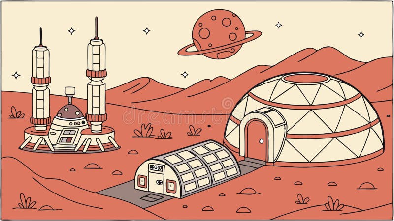Futuristic space dome, Mars colony habitat design vector design Generative AI stock illustration