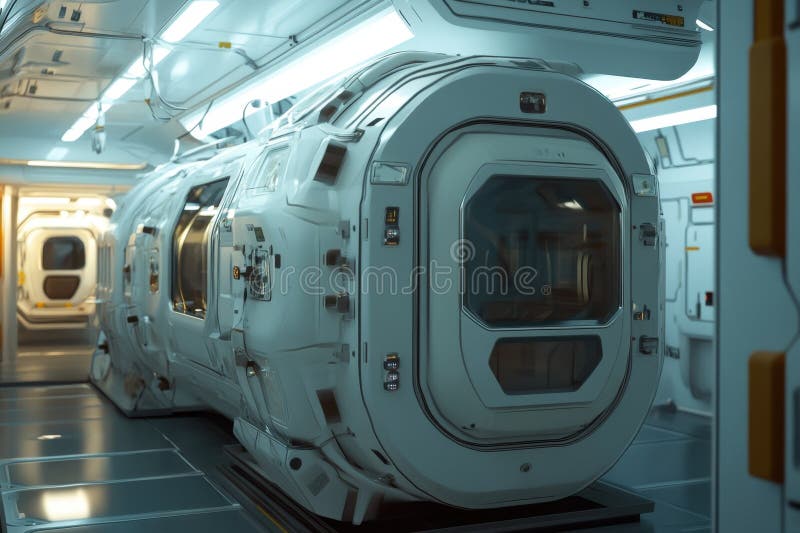 Futuristic space habitat module in a high-tech environment stock photo