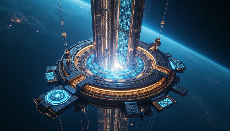 Futuristic Space Station Orbiting Planet royalty free stock photos