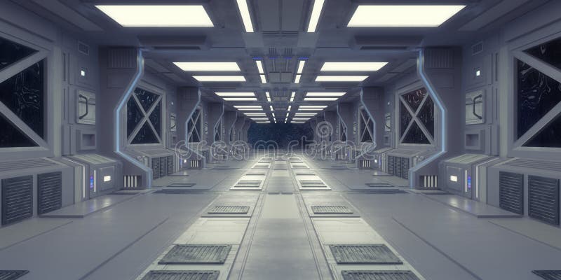 Futuristic Spaceship Corridor Interior Design Stock Illustration