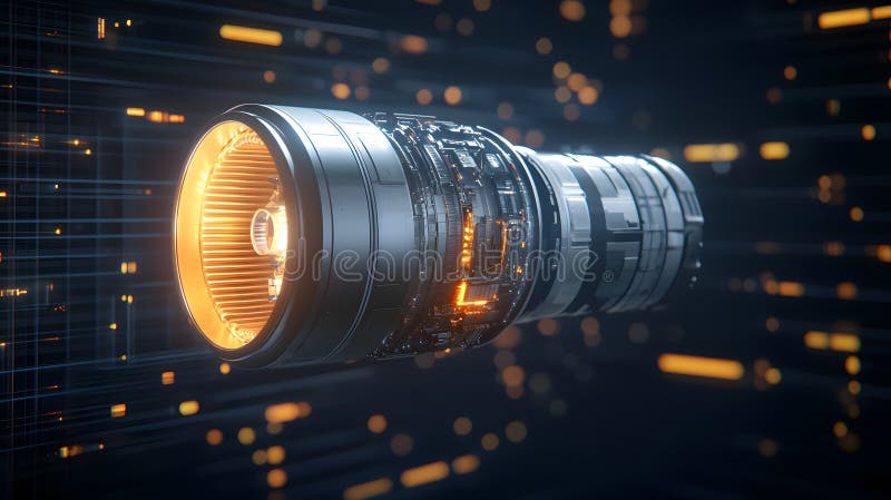 Futuristic spaceship design floating in space showcasing advanced technology and sleek aesthetic with glowing elements and vibrant royalty free illustration