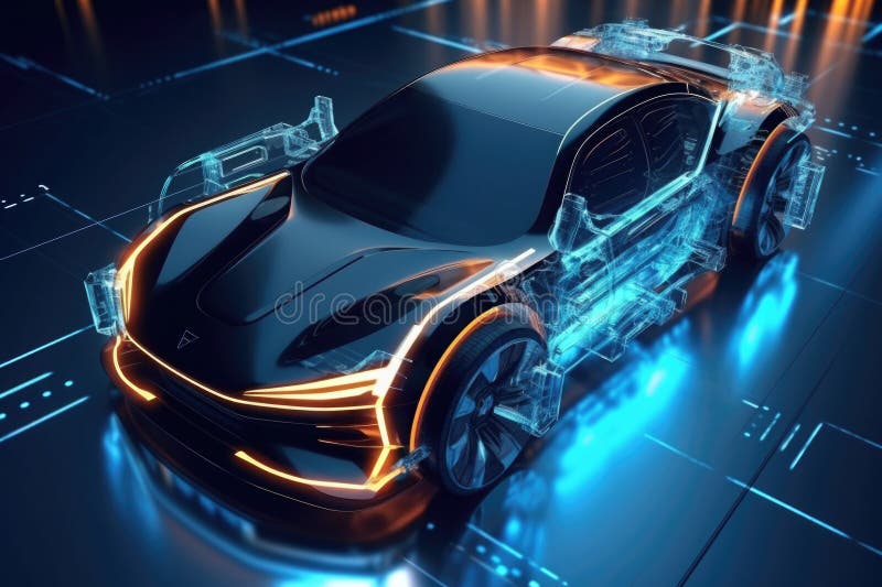 futuristisch Sport Auto mit glühend LED Beleuchtung. generativ ai