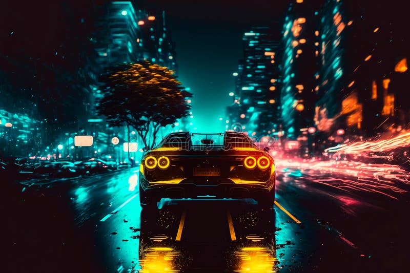 Futuristic Sports Car Drifting in the Neon Street Stock Illustration -  Illustration of wallpaper, design: 271217121