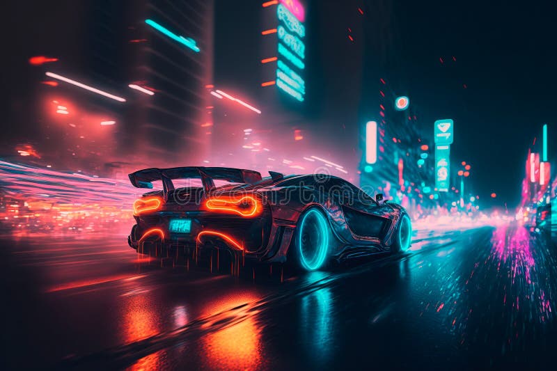 Futuristic Sports Car Drifting in the Neon Street Stock Illustration -  Illustration of wallpaper, design: 271217121