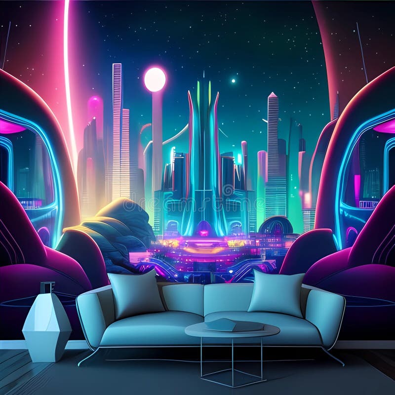 Futuristic Stage Backdrop, Made with Generative AI. AI Generated. This stunning stage backdrop was created using the power of generative AI. The intricate design features a futuristic cityscape, complete with towering skyscrapers and sleek, high-tech buildings. The colors are bold and vibrant, with neon lights and glowing accents that add a sense of energy and excitement to the scene. The level of detail is truly impressive, with every element carefully crafted to create a cohesive and visually stunning whole. Whether you re hosting a concert, a conference, or any other type of event, this AI-generated stage backdrop is sure to impress and captivate your audience.
