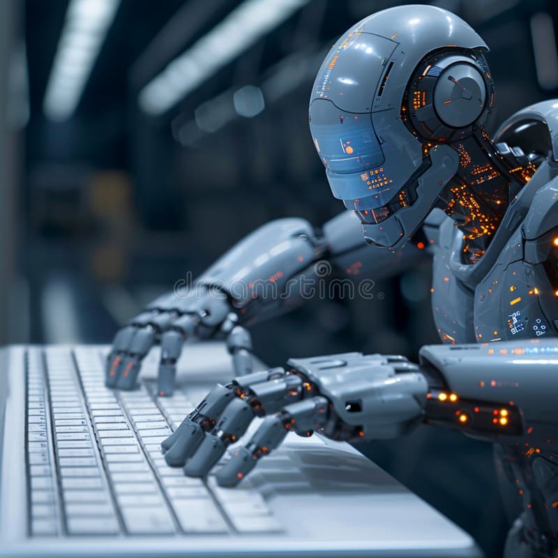 Futuristic Tech Robot Ai With Hands On A Keyboard Graphic Design Stock Futuristic Tech Robot Ai With Hands On A Keyboard Graphic Design Stock
