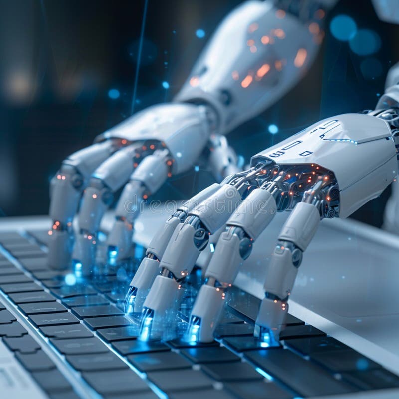 Futuristic Tech Robot Ai With Hands On A Keyboard Graphic Design Stock Futuristic Tech Robot Ai With Hands On A Keyboard Graphic Design Stock