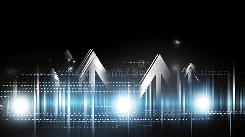 Futuristic Technological Background Featuring Shimmering Silver Arrows on a Dark Grid Design vector illustration