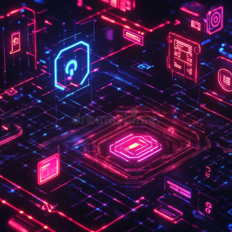 Futuristic technological background with glowing neon elements d rendering cyber cyberspace com futuristic technological ilustración del vector