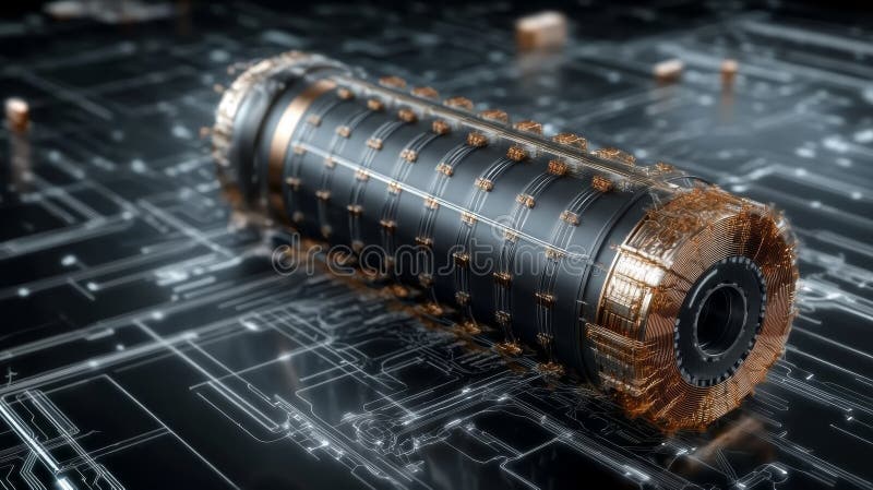 Futuristic technology component featuring intricate design on a circuit board background, ideal for sci-fi and innovation themes vector illustration