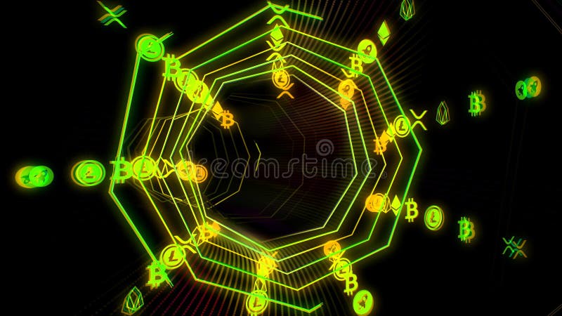 Futuristic technology cyberspace tunnel with cryptocurrency stream illustration vector illustration Futuristic technology cyberspace tunnel with cryptocurrency stream illustration vector illustration
