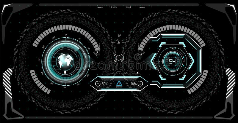 Futuristic Technology HUD Screen. Tactical View Sci-Fi VR Dislpay. HUD UI. Futuristic VR Head-up Display Design. Futuristic Vector