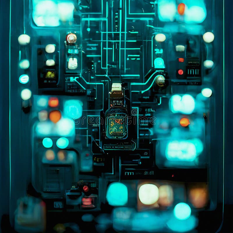 Futuristic Technology Interface Background. Various Details of Computer Motherboard stock illustration