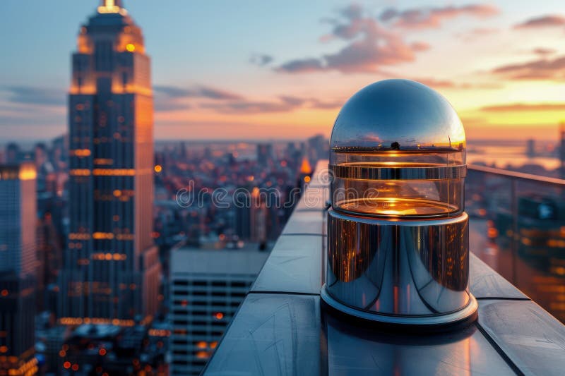 Futuristic Tower Piercing the Horizon with a Sleek, Metallic Device, a 