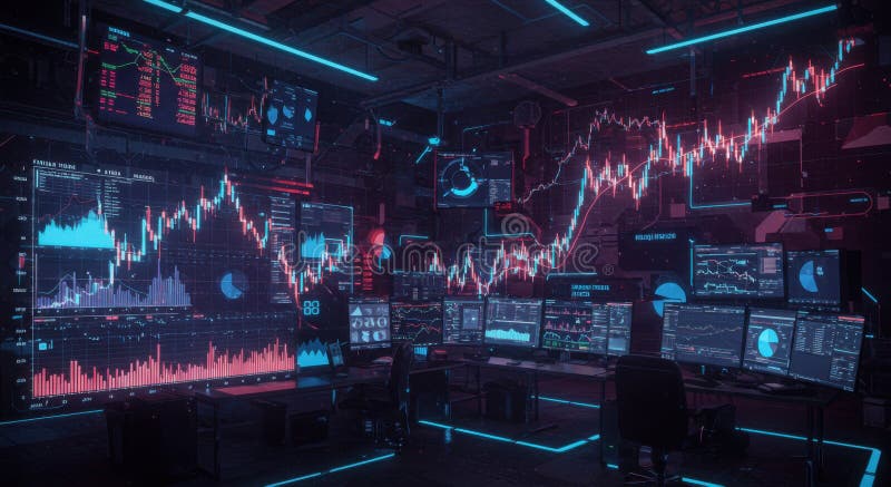 Futuristic Trading Setup with High-tech, Holographic-style Charts ...