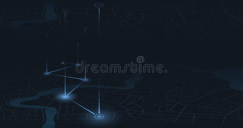 Futuristic travel gps map or location navigator vector. Track navigation pins on isometric street maps, navigate mapping royalty free illustration