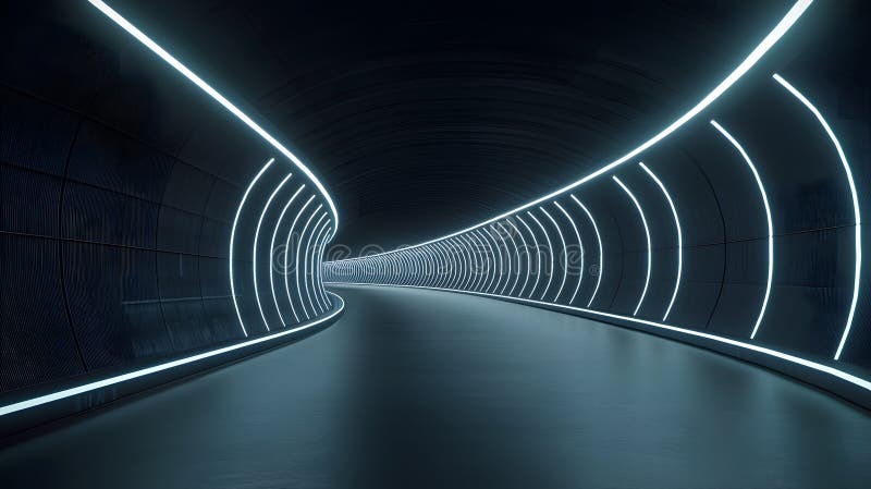 Futuristic Tunnel Design for High-Speed Transportation with Glowing Lights and Smooth Surface vector illustration