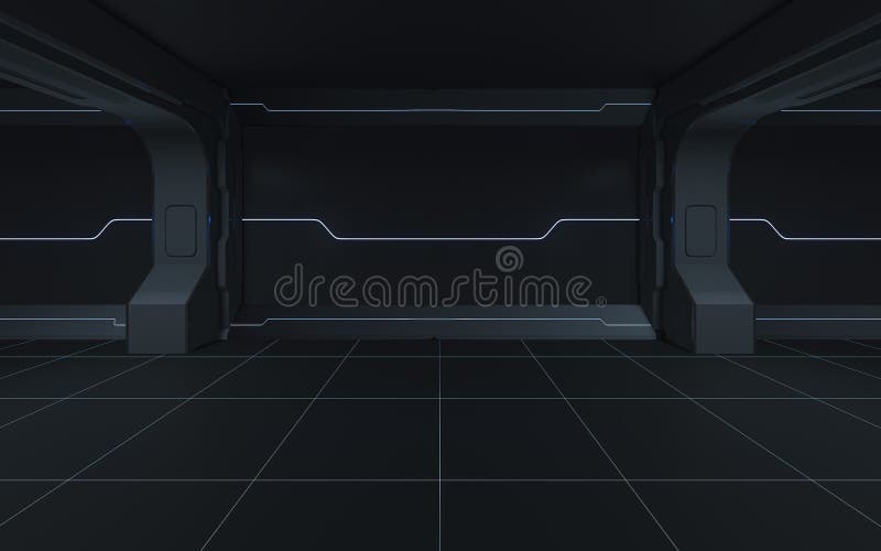 Futuristic tunnel and empty room, 3d rendering stock illustration