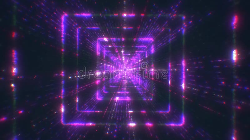 Futuristic Tunnel with Neon Lights. Beautiful Abstract Square Tunnel with Pink Light Lines Moving Fast royalty free illustration