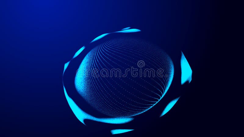 Futuristic twisted sphere made of lines and dots. Technological background. Data transmission network. 3D rendering royalty free illustration