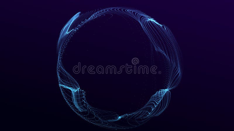 Futuristic twisted sphere made of lines and dots. Technological background. Data transmission network. 3D rendering stock illustration