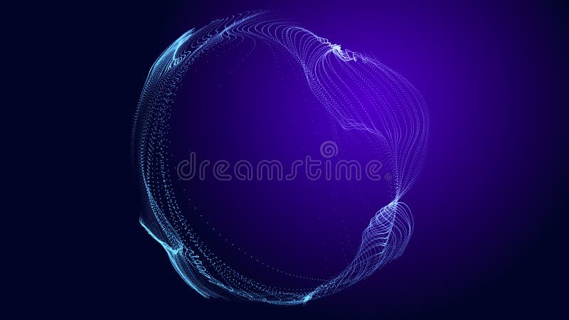 Futuristic twisted sphere made of lines and dots. Technological background. Data transmission network. 3D rendering stock illustration
