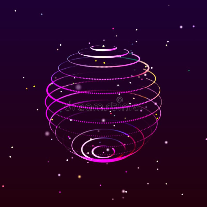 Futuristic twisted sphere made of lines and dots. Technological background. Data transmission network. 3D rendering