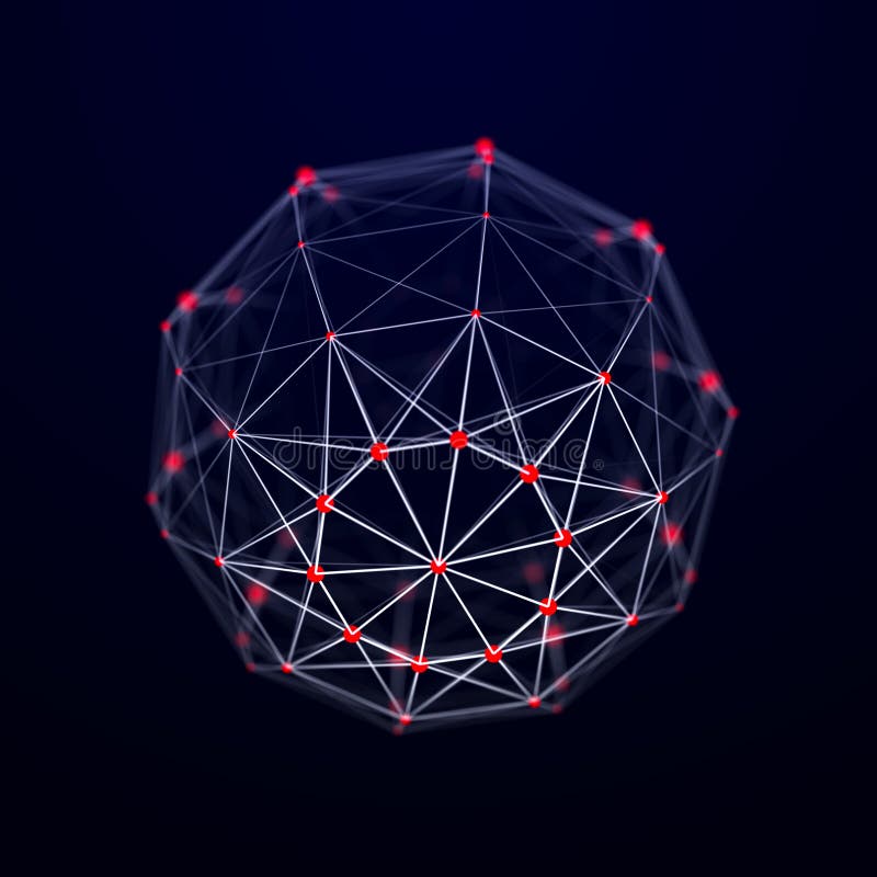 Futuristic twisted sphere made of lines and dots. Technological background. Data transmission network. 3D rendering royalty free illustration