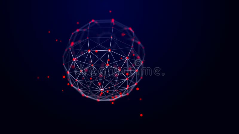 Futuristic twisted sphere made of lines and dots. Technological background. Data transmission network. 3D rendering royalty free illustration
