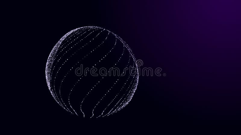 Futuristic twisted sphere made of lines and dots. Technological background. Data transmission network. 3D rendering royalty free illustration