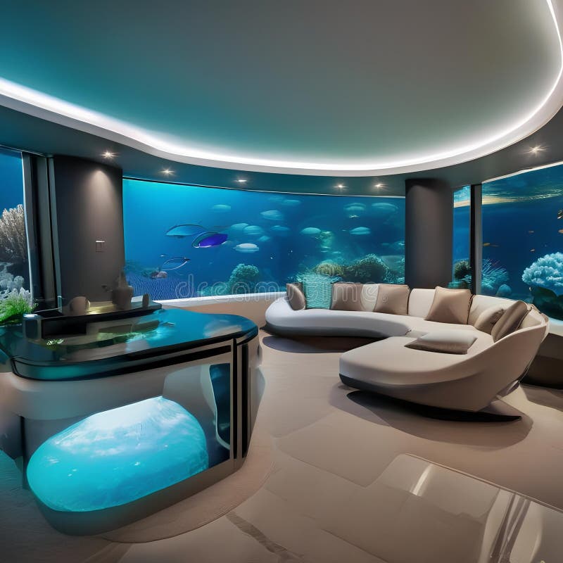 An Underwater-themed Aquarium Room with Floor-to-ceiling Fish Tanks, Coral  Decor, and a Marine Life Mural4, Generative AI Stock Illustration -  Illustration of book, fish: 284767125