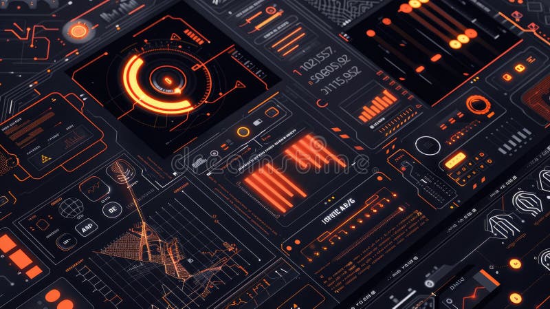 Futuristic user interface dashboard with various graphs, charts, and data AIG535 stock photos