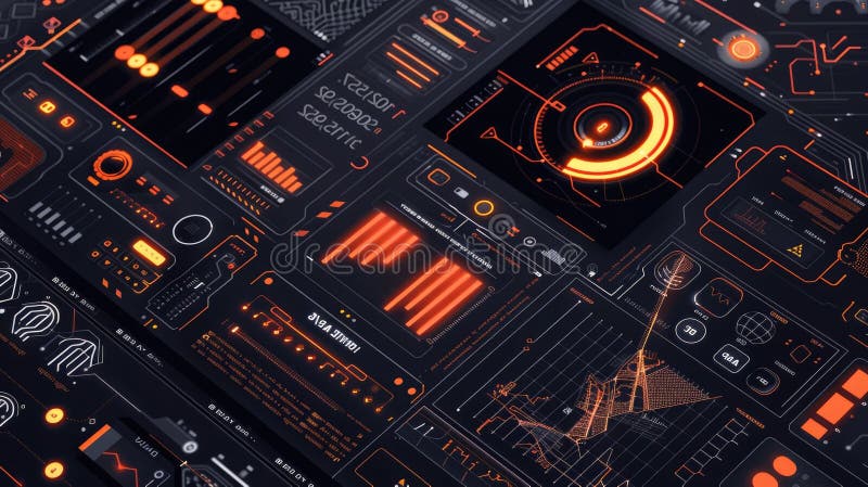 Futuristic user interface dashboard with various graphs, charts, and data AIG535 royalty free stock photos
