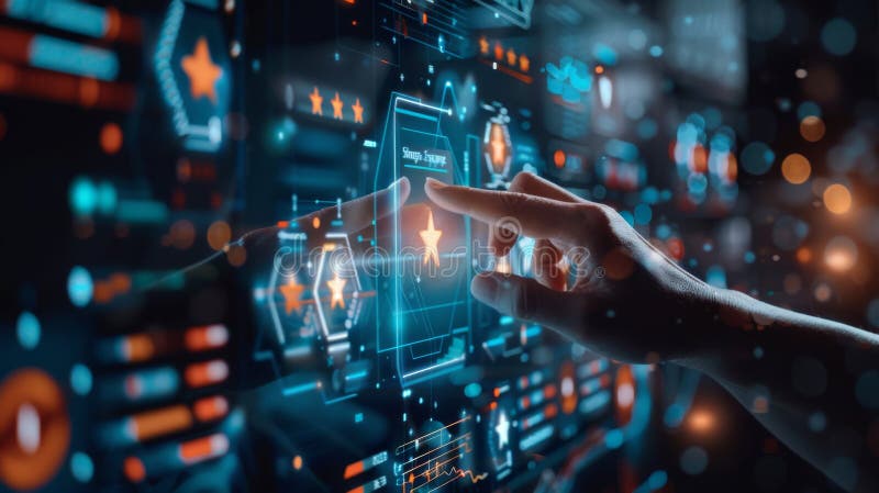 Futuristic User Interface With Holographic Touchscreen And Data Analytics. Generative AI stock image
