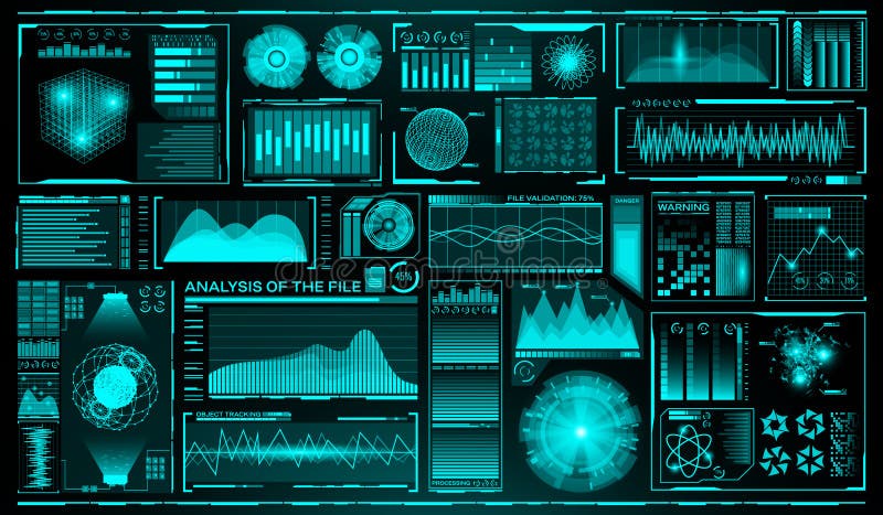 Futuristic user interface set. HUD. Future infographic elements. Technology and science theme. Analysis system. Scanning