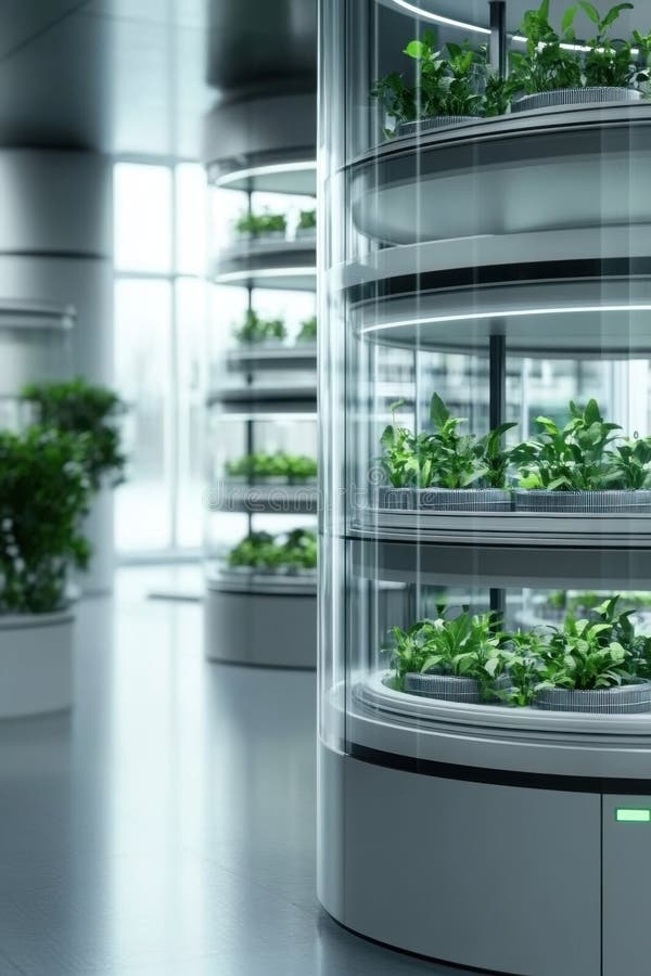 Futuristic Vertical Hydroponic Garden in Modern Indoor Environment. stock photography