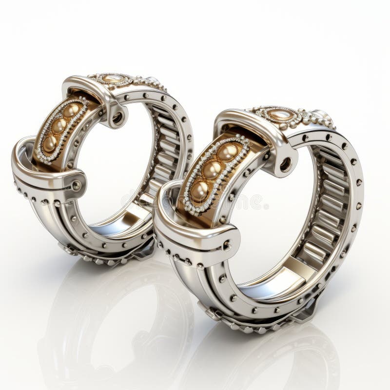 Futuristic Victorian Silver And Gold Rings - Unique And Ornamented Jewelry royalty free illustration