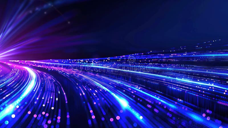 Futuristic View of Dynamic Wireless and Fiber Optic Networks Illuminating G Technology in Urban Environment with Digital vector illustration