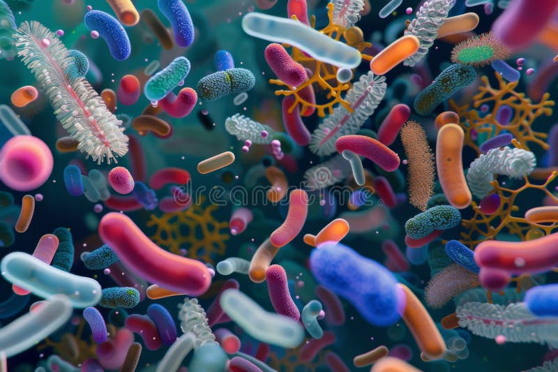 Futuristic view of the human microbiome vector illustration