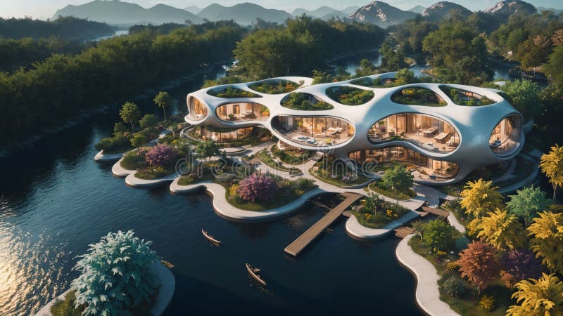 Futuristic Village Style Human Habitat in Nature - Generative AI ...