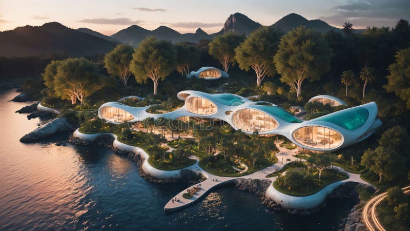 Futuristic Village Style Human Habitat in Nature - Generative AI ...